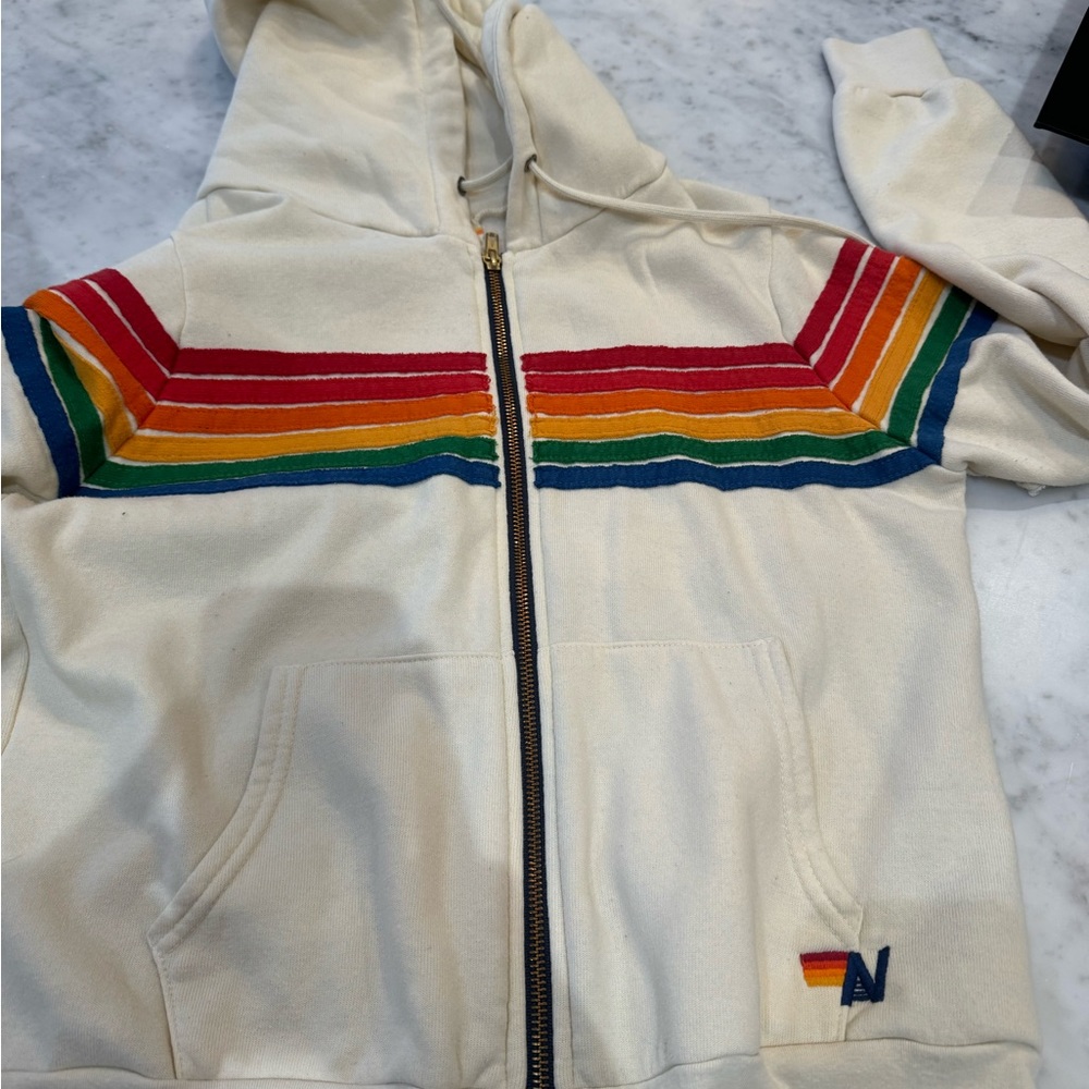 Cream rainbow Aviator Nation Hoodie